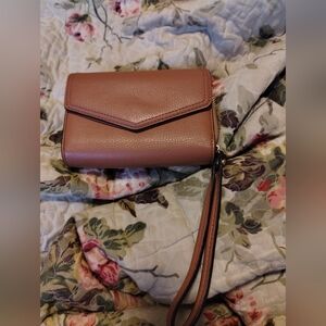 Amazon Tan Leather Wristlet Clutch